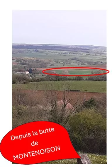 Depuis la butte de Montenoison : l’emprise du projet, entourée en rouge.